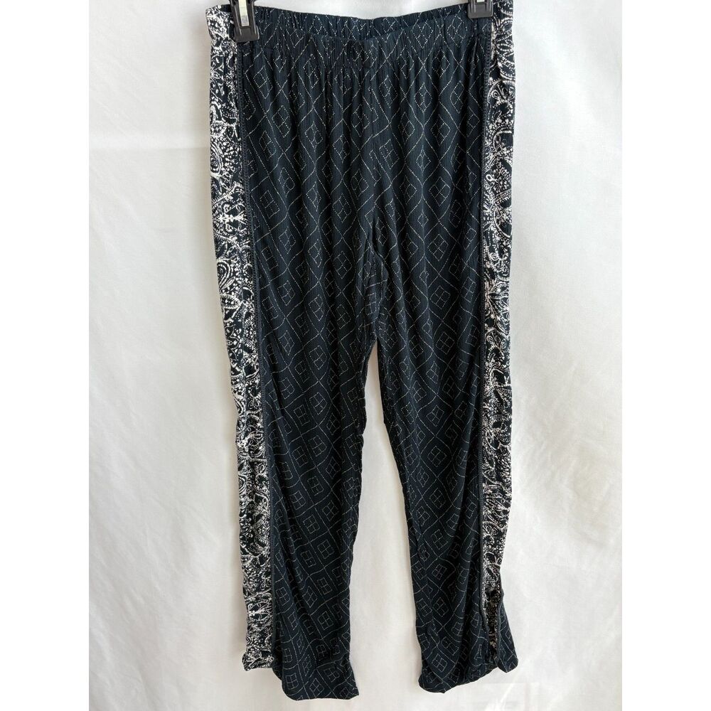 O'Neill Pull On Boho Wide Leg Pants Size S Geometric Print Bohemian Beachy Black